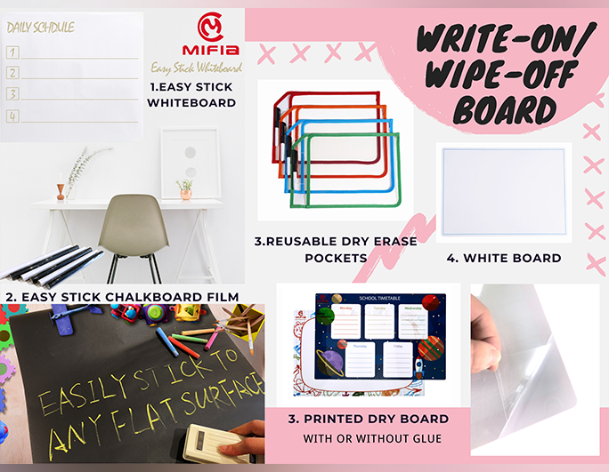 Reusable PET Transparent Dry Erase Pockets | L-Shaped Opening | Dual-Sided Writing |MFO-8052