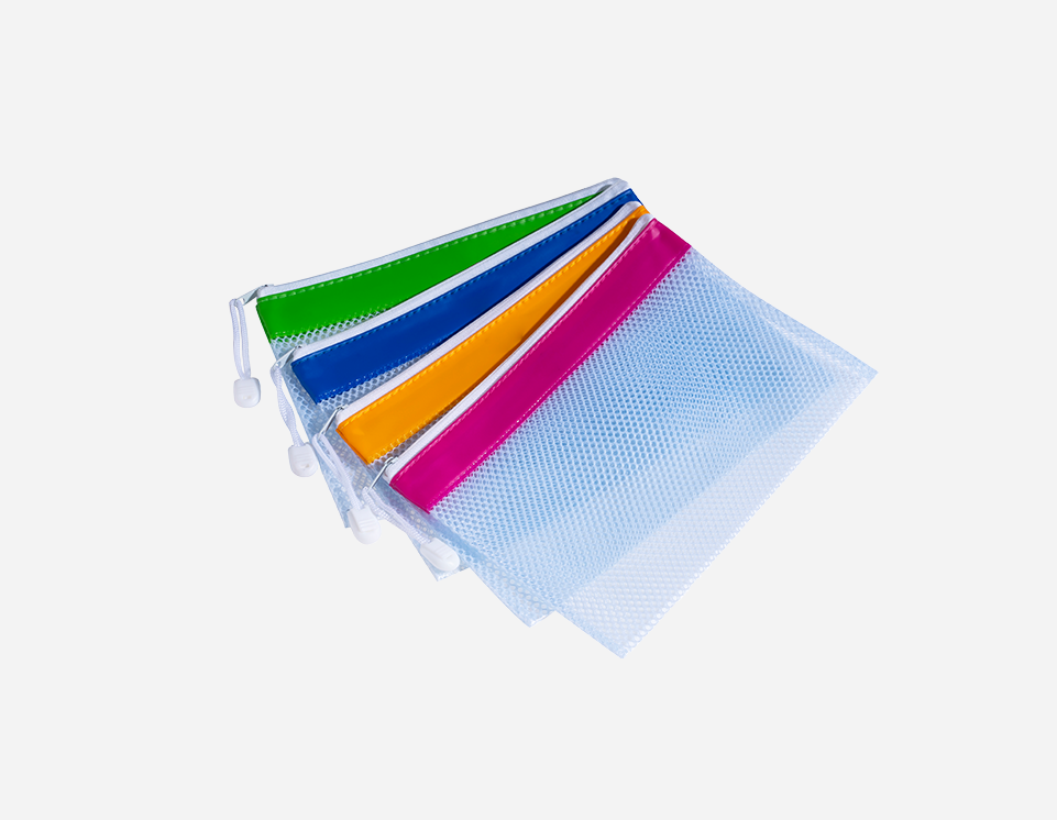 A4 PVC Mesh Zip Bag with Colored Strip | MFO-8155