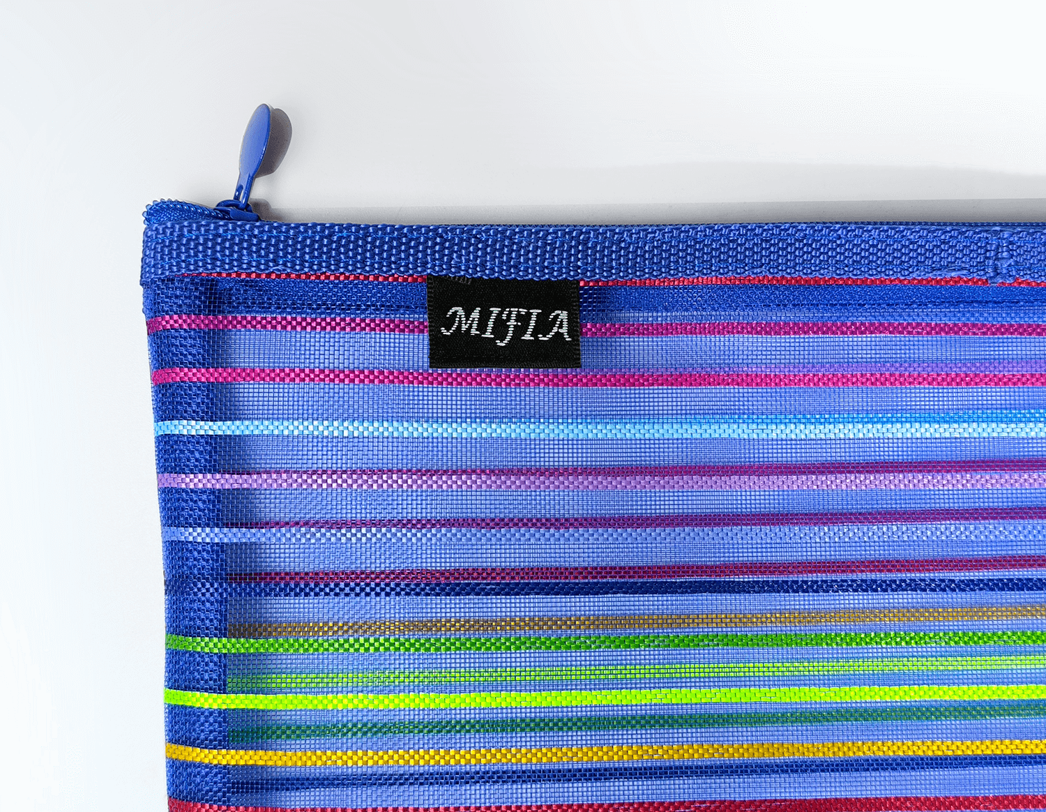 Colored Stripe Nylon Mesh Zipper Bag - MFO-8279