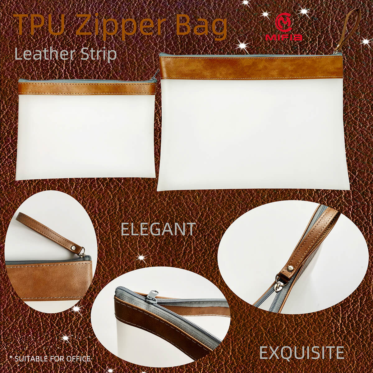 Soft TPU Zipper Bag with Leather Stripe MFO-8145-detail