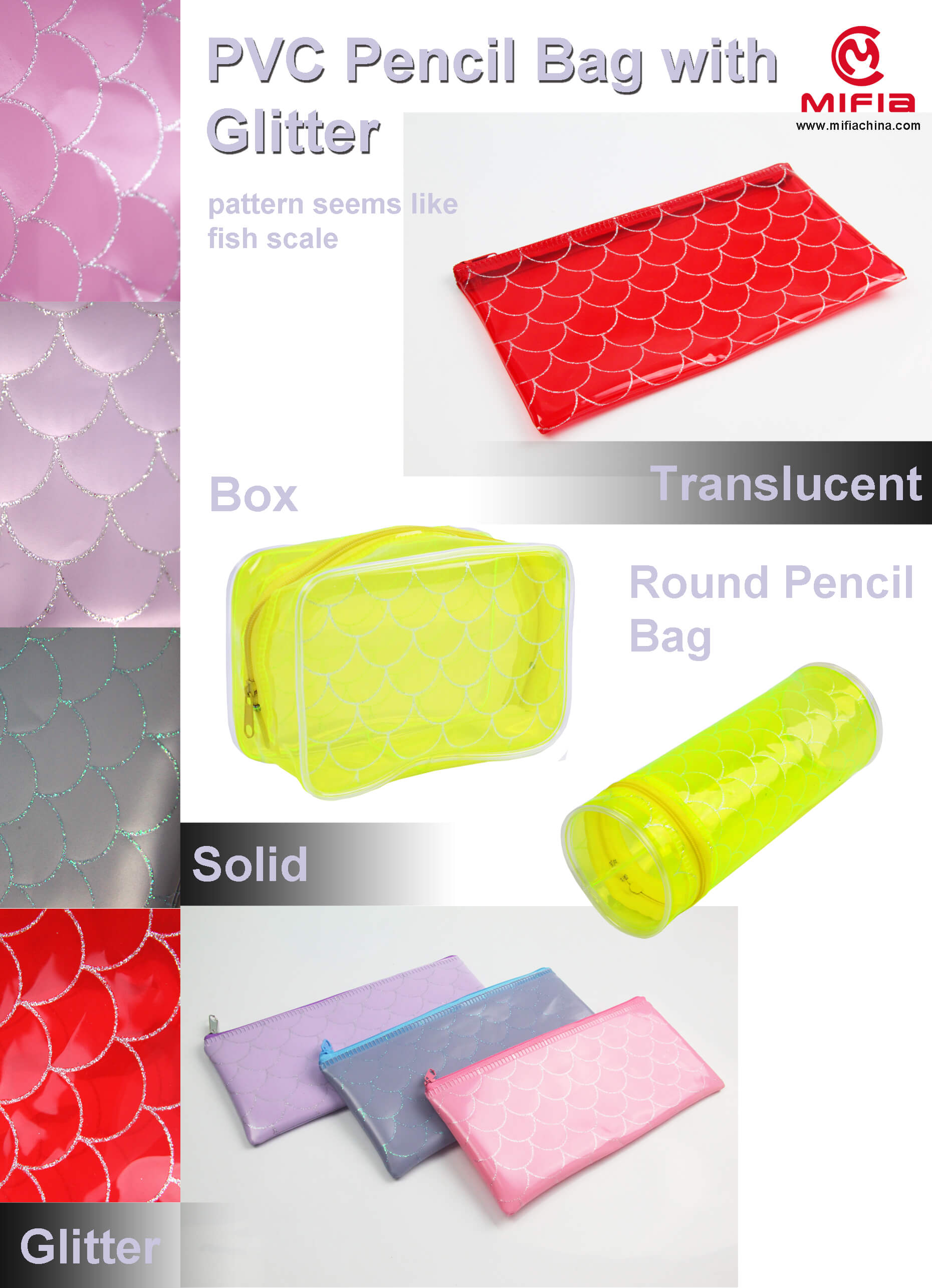 PVC Translucent Glitter Zip Bag with Scale Pattern-MFO-8068---